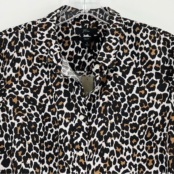 NWT J. Crew Linen Blend Leopard Print Slim-Fit Buttoned Shirt Blouse Top - Picture 4 of 13